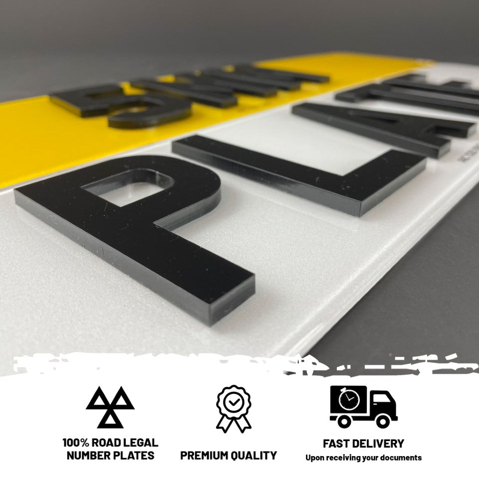 Pair Of 5mm Thick 3D/4D Raised Acrylic Number Plates - Road Legal, Self-Adhesive