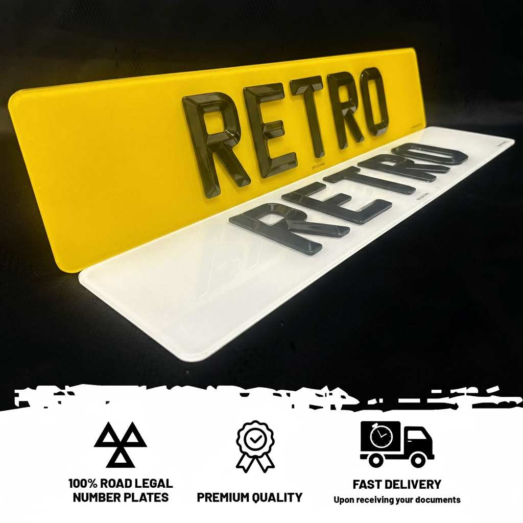 Short 4D Retro/Bevelled Number Plates