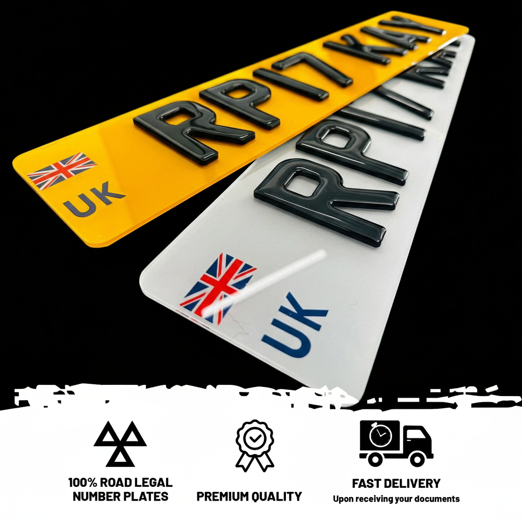 4D with 3D gel yop UK Number Plate with Union Jack Flag/Valid to Drive in Europe/EU