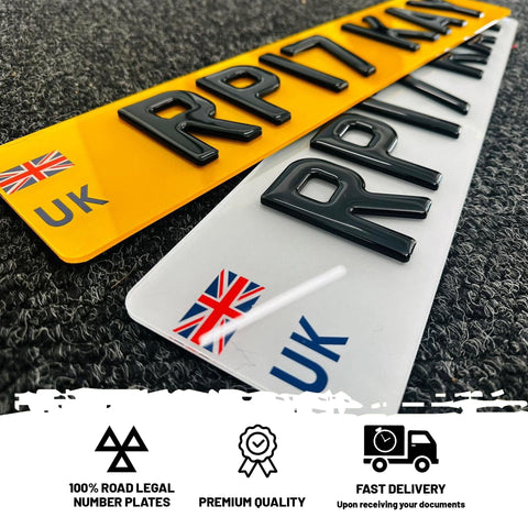 4D with 3D gel yop UK Number Plate with Union Jack Flag/Valid to Drive in Europe/EU